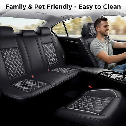 Car Seat Covers Compatible with Hyundai Santa Fe 2009-2025 2026 - Full Set 5 Seats Luxury Leather All-Weather Seat Cushions & Protectors, Waterproof & Breathable, Airbag Compatible (Whiteline)