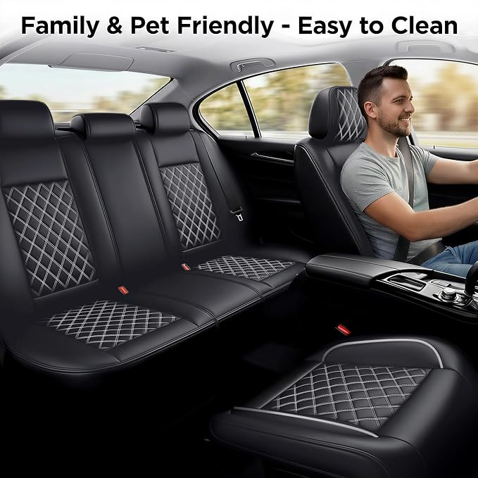 Car Seat Covers Compatible with Hyundai Santa Cruz 2022-2026 - Full Set 5 Seats Luxury Leather All-Weather Seat Cushions & Protectors, Waterproof & Breathable, Airbag Compatible (Whiteline)