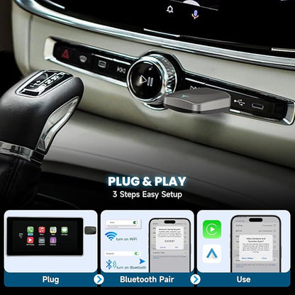 Spedal Wireless Carplay & Android Auto Adapter, Fast Auto-Connect, Plug&Play, No Latency, 2025 Mini Car Play Dongle for iPhone 6+ & Android 11+, Fit for Cars from 2016, USB A/C