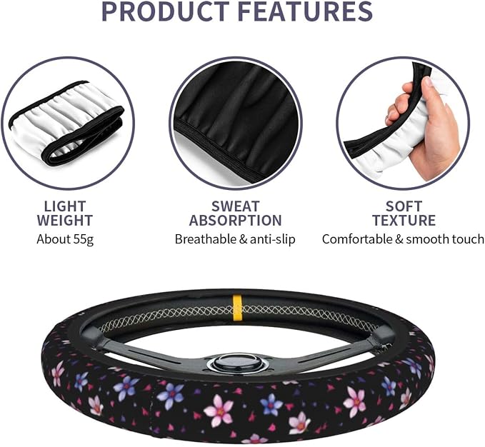 Flower Steering Wheel Cover Car Accessories Cute for Women Girls Universal 15 Inch Neoprene Auto Interior Decor Anti Slip Automotive Trucks Protector