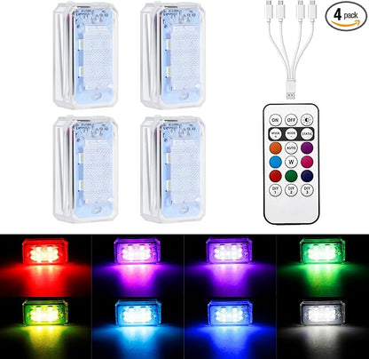 11 LEDs Wireless Strobe Lights with Remote 500mAh Rechargeable Car RGB Car Interior Ambient Lighting Anti-Collision Strobes Light for Motocycle Vehicle Bike Scooter Warning Flashing 4PCS