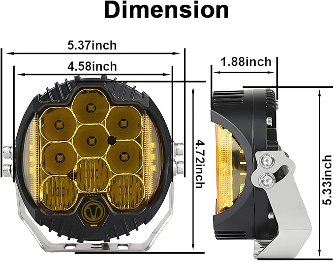 5 Inch 50W Amber Yellow LED Driving Light, LED Work Light Bar Side Shooter Off Road Driving Light Spot Flood Combo Driving Lamp IP67 Waterproof Fog Lights for Jeep Truck ATV SUV Car Boat, Pack of 1