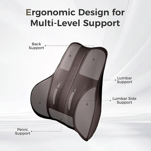 Coverado Lumbar Support Pillow for Car, Ergonomic Memory Foam Back Pillow for Office Chair, New Back Cushion for Pain Relief, PU Leather Car Lumbar Support for Driving Seat