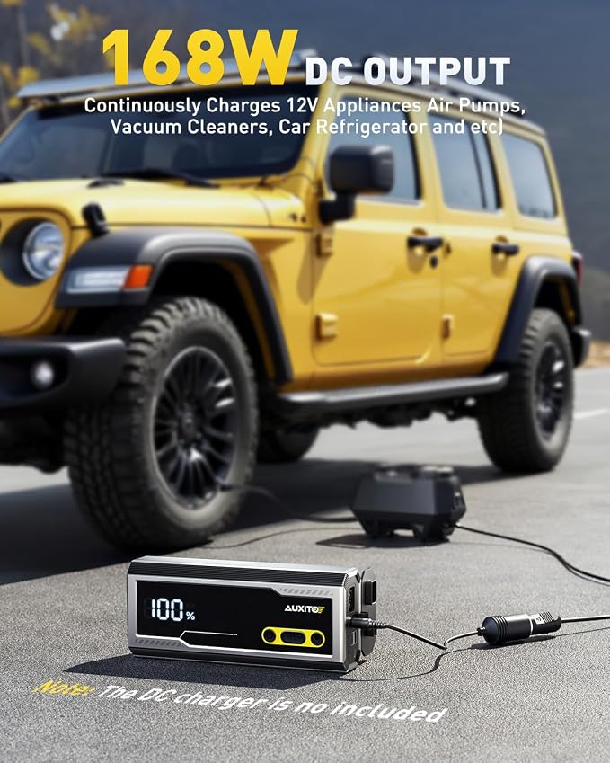 AUXITO 9000A Jump Starter, 12V Car Battery Jump Starter, Up to All Gas/All Diesel Engine with LED Display, 30W Type-C Fast Charging and 168W DC Output, 3-Mode Flashlight, Storage Case