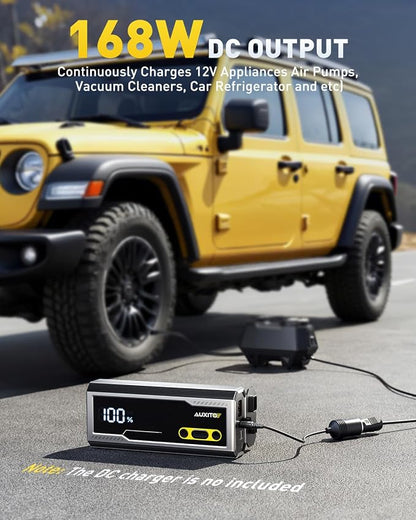 AUXITO 9000A Jump Starter, 12V Car Battery Jump Starter, Up to All Gas/All Diesel Engine with LED Display, 30W Type-C Fast Charging and 168W DC Output, 3-Mode Flashlight, Storage Case