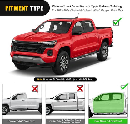 Nilight Running Boards for 2015 2016 2017 2018 2019 2020 2021 2022 2023 2024 2025 2026 Chevrolet Colorado/GMC Canyon Crew Cab 4 Full Size Doors 6 Inch Stainless Steel Bolt-on Side Step Nerf Bars