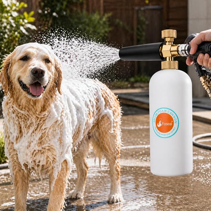 Foseal Adjustable Snow Foam Cannon with Heavy Duty Brass Knob, Quick Release Foam Blaster for Pressure Washer Gun, 1L Bottle