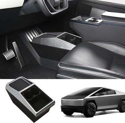 Floor Center Console Organizer for Tesla Cybertruck 2024-2026, Cybertruck Accessories Interior Storage Box, Double Layer Tray Insert, Anti-Slip TPE Console Organizer