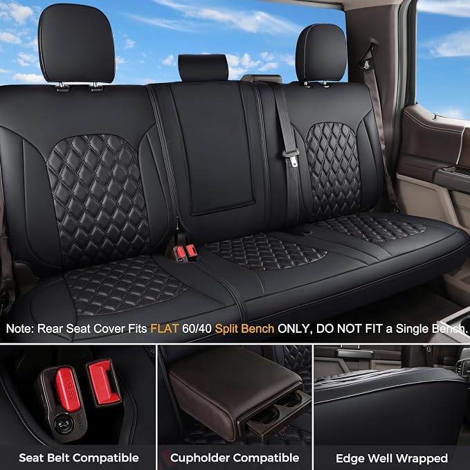 Huidasource Car Seat Covers for Dodge Ram, Front & Rear Full Set Waterproof Leather Pickup Truck Seat Cushion Protector Custom Fit for 2019-2025 RAM 1500 2500 3500 Crew/Mega Cab(Full Set/Black)