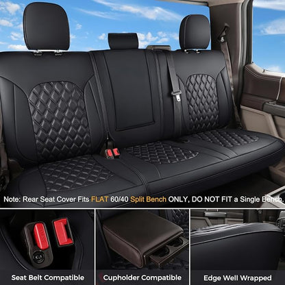 Huidasource Car Seat Covers for Dodge Ram, Front & Rear Full Set Waterproof Leather Pickup Truck Seat Cushion Protector Custom Fit for 2019-2025 RAM 1500 2500 3500 Crew/Mega Cab(Full Set/Black)