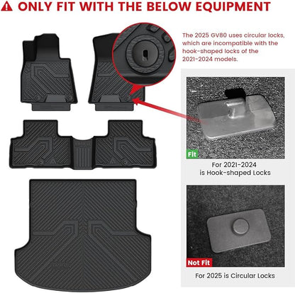 LASFIT Floor Mats & Cargo Mat for Genesis GV80 2021-2024(Fit 5 Seats; Not fit G80), TPE All Weather Protection Custom Fit 1st & 2nd Row Rubber Floor Liners for GV80 Automotive Accessories, Black