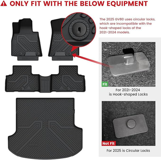 LASFIT Floor Mats & Cargo Mat for Genesis GV80 2021-2024(Fit 5 Seats; Not fit G80), TPE All Weather Protection Custom Fit 1st & 2nd Row Rubber Floor Liners for GV80 Automotive Accessories, Black