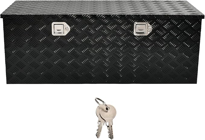 48''Inch Aluminum Truck Tool Box Truck Bed Toolbox Truck Trailer Chest Box Trailer Underbody Storage Organizer Waterproof Square Storage Organizer w/Lock & Keys Black(‎48" x19.5''x17.5'')