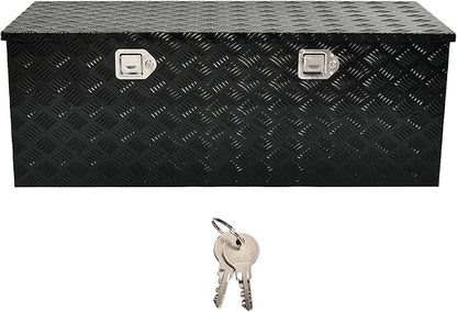 48''Inch Aluminum Truck Tool Box Truck Bed Toolbox Truck Trailer Chest Box Trailer Underbody Storage Organizer Waterproof Square Storage Organizer w/Lock & Keys Black(‎48" x19.5''x17.5'')