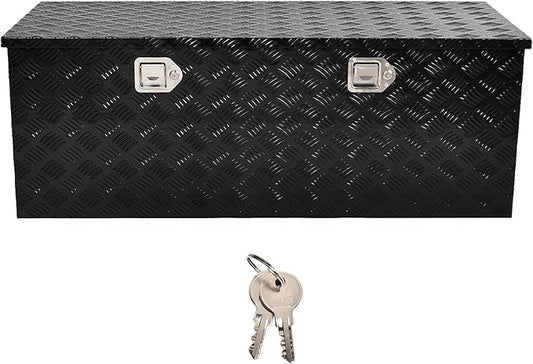 48''Inch Aluminum Truck Tool Box Truck Bed Toolbox Truck Trailer Chest Box Trailer Underbody Storage Organizer Waterproof Square Storage Organizer w/Lock & Keys Black(‎48" x19.5''x17.5'')