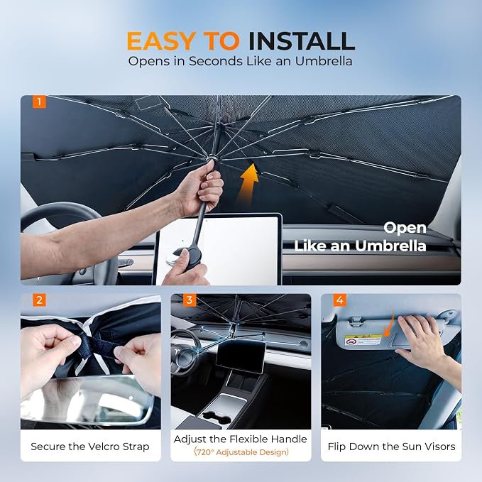 [2026 Upgraded] DooGooCoo Windshield Sun Shade Umbrella for Honda Pilot 2015-2025 2026 [100% Sunlight Blocked, Cooling Ice Crystal] Sunshade for Car Windshield for Pilot Sun Shade, Custom Fit Pilot.