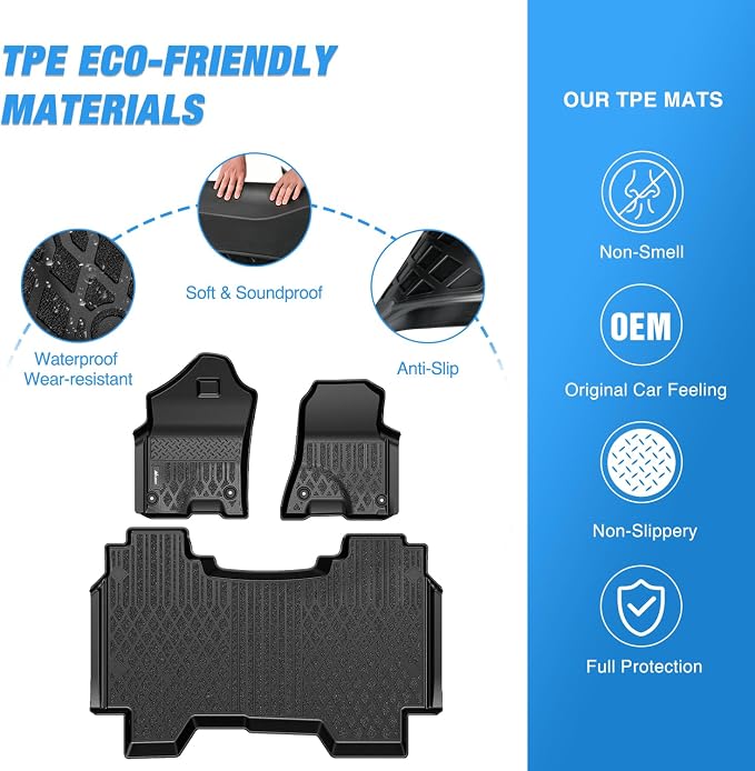 Nilight TPE Floor Mats for Dodge Ram 1500 Crew Cab New Body (Not Classic) 2019 2020 2021 2022 2023 2024 All Weather Custom Fit Heavy Duty Floor Liners