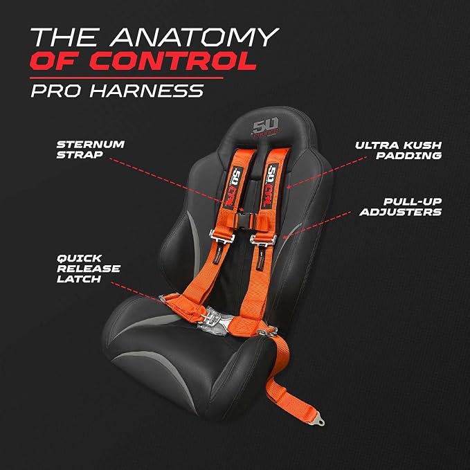 1pc 4 Point Harness for Bucket Seat, Quick Release, 9 Color Options, Racing Harness, Race Car, Off Road, UTV, RZR Orange, [6008A3]