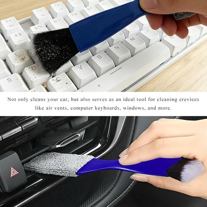 2 in 1 Duster for Car Clean, Portable Double Head Auto Detailing Brush, Soft Double-Ended Dust Removal Brush Interior Cleaning Tool for Most Vehicles, Car Accessories (Blue)
