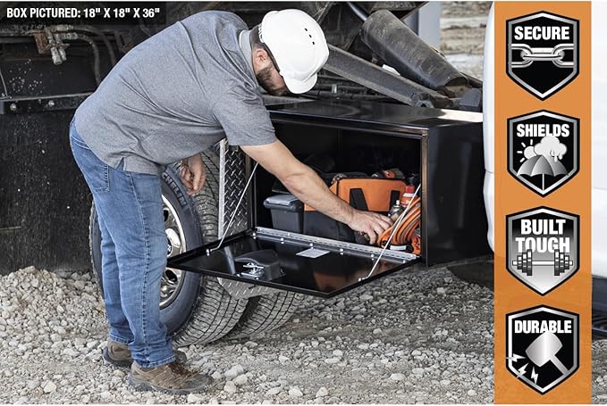 Buyers Products 1702305 Black Steel Underbody Truck Tool Box – 18 x 18 x 36 Inch - Truck Bed & Underbelly RV Storage Box, Locking T-Latch, Weather-Resistant, Heavy-Duty Flatbed Job Box, Made in USA