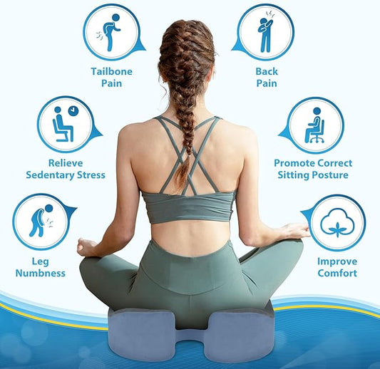 BlissTrends Seat Cushion,Thick Memory Foam Cushions for Office Chair, Car Seat, Airplane, Relieving Pressure Tailbone Sciatica Back Pain for Office Workers, Car Drivers 4.7in Thick Dark Grey&Blue