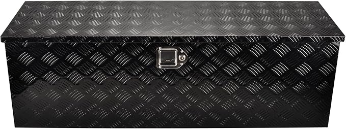 48''Inch Aluminum Truck Tool Box Truck Bed Toolbox Truck Trailer Chest Box Trailer Underbody Storage Organizer Waterproof Square Storage Organizer w/Lock & Keys Black(‎48" Lx15 Wx15 H)