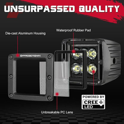 LED Cubes, OFFROADTOWN 3inch 120W CREE LED Pods Driving Lights Cubes Ditch Light Off Road Lights Reverse Light for Truck Pickup UTV ATV SUV Boat 4x4 Car - Driving Combo