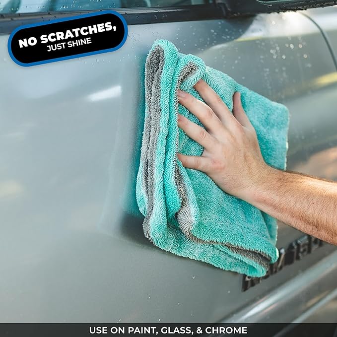 The Rag Company, The Liquid8r, Absorbent 70/30 Blend Microfiber Drying Towel for Cars, Trucks, and SUVs, Safe for Detailing, Scratch-Free, Twist Loop, 1100 GSM, 20x24 Inches, Aqua Blue/Grey