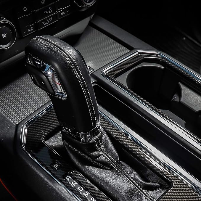 Voodonala Carbon Fiber Grain Cab Gear Shift and Cup Holder Trim Sheet Kit Interior Accessories for Ford F150 2016 2017 2018 2019 2020 (NOT FIT 21+)