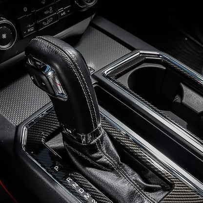 Voodonala Carbon Fiber Grain Cab Gear Shift and Cup Holder Trim Sheet Kit Interior Accessories for Ford F150 2016 2017 2018 2019 2020 (NOT FIT 21+)