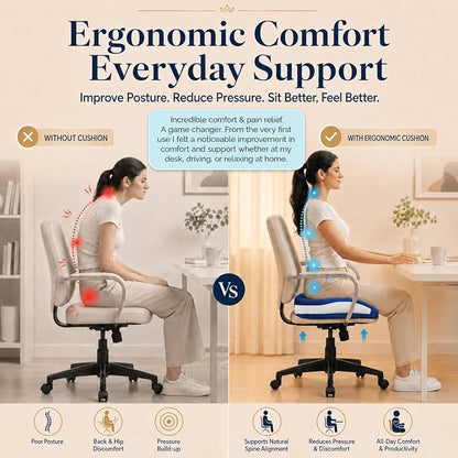 Memory Foam Seat Car Computer Desk Chair Cushion，Cushion For Tailbone Pain Relief Cushion Office Chair Butt Pillow Seat Cushions For Office Chairs Wheelchair Cushion For Long Sitting Back Pain Blue