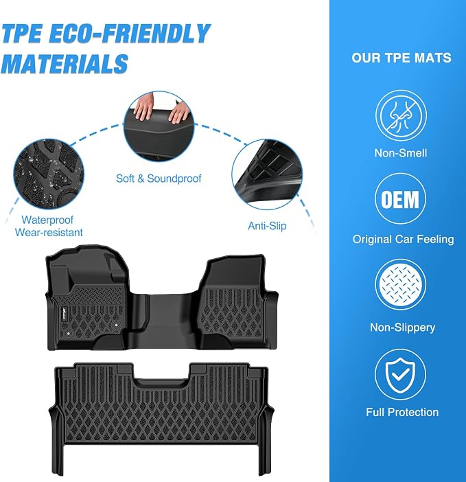 Nilight TPE Floor Mats for Ford F250 F350 F450 F550 Super Duty Crew Cab Bench Seat 2017 2018 2019 2020 2021 2022 2023 2024 2025 2026 All Weather Custom Fit Heavy Duty Floor Liners