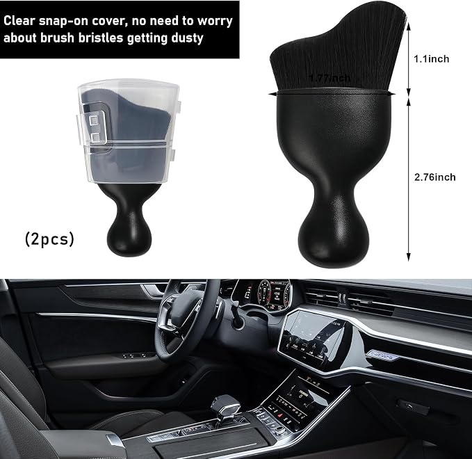 Ziciner 2 PCS Car Detailing Brush, Curved Soft Bristles Auto Removal Dust Collectors, Universal Vehicle Dashboard, Air Conditioner Vents etc Interior Cleaning Tool Accessories (Black)