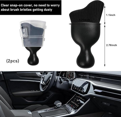 Ziciner 2 PCS Car Detailing Brush, Curved Soft Bristles Auto Removal Dust Collectors, Universal Vehicle Dashboard, Air Conditioner Vents etc Interior Cleaning Tool Accessories (Black)