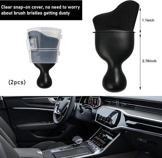 Ziciner 2 PCS Car Detailing Brush, Curved Soft Bristles Auto Removal Dust Collectors, Universal Vehicle Dashboard, Air Conditioner Vents etc Interior Cleaning Tool Accessories (Black)