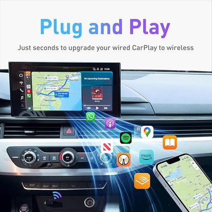Wireless CarPlay Adapter for iPhone, Car Play Wireless Adapter Mini Size with USB A/USB C Extension Cable for Cars with Built in Wired CarPlay, Plug and Play, No Latency & Stable Connection