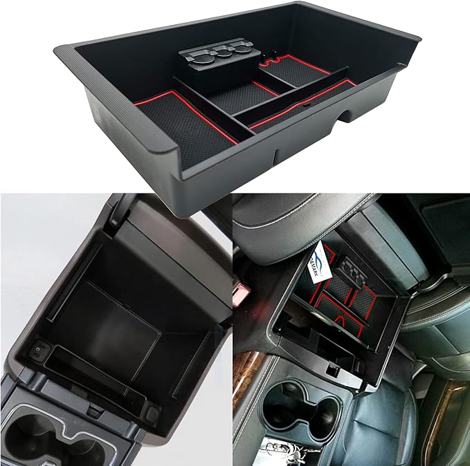 Center Console Tray Organizer Compatible with 2014-2018 GMC Sierra Accessories, (2015-2020) Yukon/Chevy Tahoe Silverado Suburban, Armrest Storage Box Replaces 22817343 (Red)