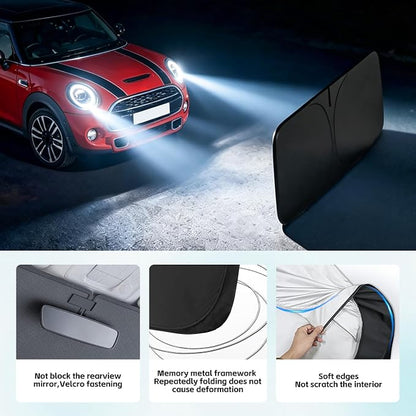 Windshield Sun Shade for BMW Mini Cooper 2014-2025 Sunshade 300T Windshield Cover Shield Protector Blocks UV Rays Custom Fit Front Window Shades Windshield Accessories Keep Cool Foldable