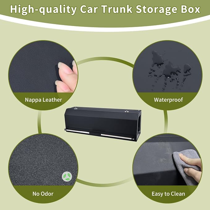 Car Trunk Organizer for 2022-2023 Tesla Model Y (5-Seater), Leather Trunk Organizer with Lid and Push-pull Handle Large Suv Storage Organizer (Black, 37.01 x 11.42 x 12.2in)