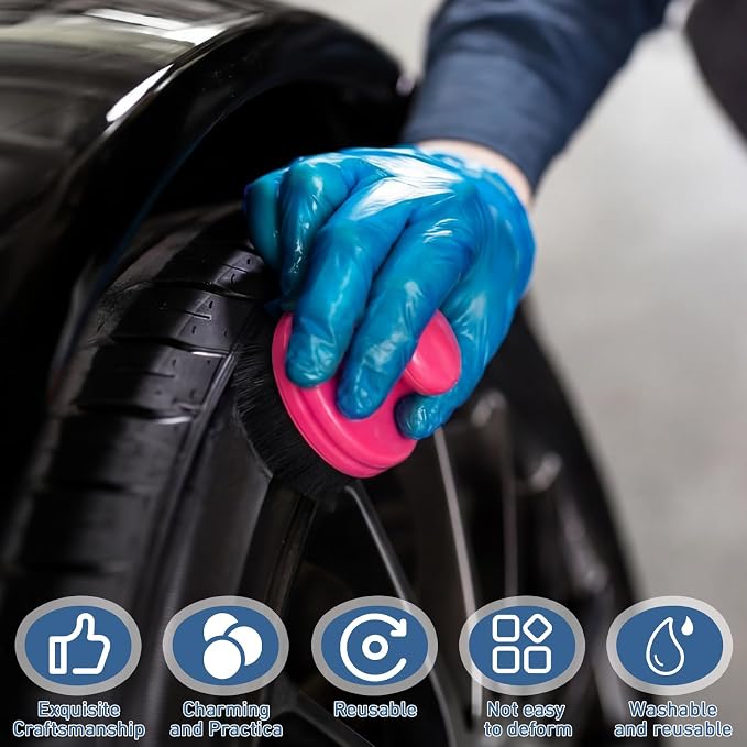 Wenqik 1 Pack Tire Shine Applicator Brush Automotive Tire Shine Brush Dressing Applicator with Storage Stand Portable Car Detail Brushes for Auto Detailing Care and Auto Wash Cleaning Service Kit