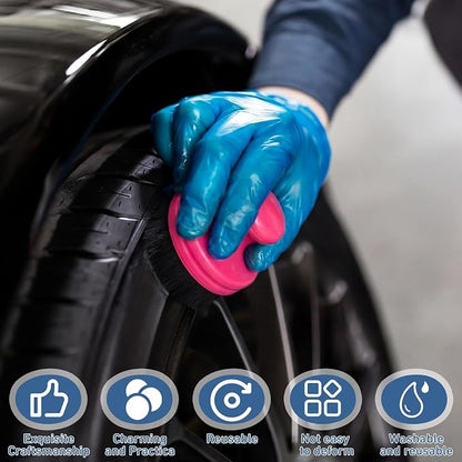 Wenqik 1 Pack Tire Shine Applicator Brush Automotive Tire Shine Brush Dressing Applicator with Storage Stand Portable Car Detail Brushes for Auto Detailing Care and Auto Wash Cleaning Service Kit