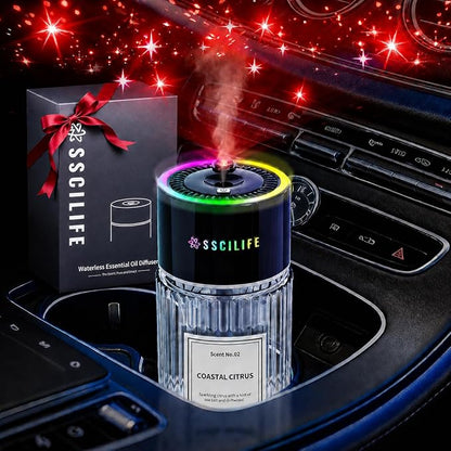 Smart Car Air Freshener Diffuser with Star Light, Auto On/Off Car Aroma Diffuser, 130ml Rechargeable Oil Freshener, Up to 130 Days Use, 4 Mist Modes, RGB Music Sync Light-Coastal Citrus