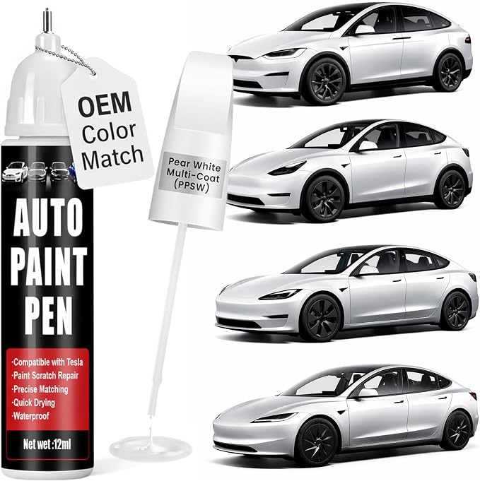 Touch Up Paint for Cars (Pearl White Multi-Coat PPSW), Compatible with Tesla Model Y/3/X/S, 0.4 fl oz Color Accurate 2-in-1 Car Paint Scratch Repair Pen, Easy to Use, Fast-Drying, Long-Lasting