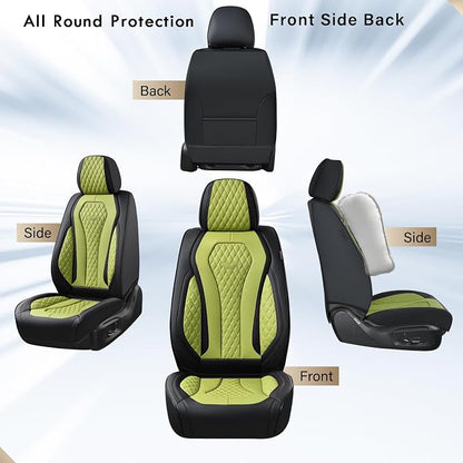 Coverado Seat Covers Front Seats, Green Car Seat Covers 2 Pack, Driver Seat Cover, Luxury Automotive Seat Covers, Car Seat Cushion, Front Car Seat Covers Leather Seat Protector Fit for Most Cars