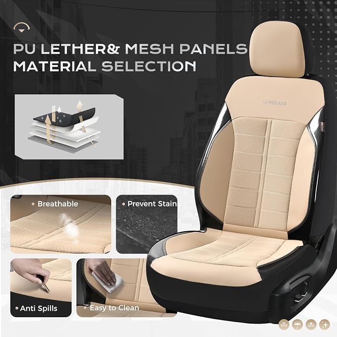 Coverado Seat Cover, Car Seat Cover Rear Seats, 3D Air Mesh Breathable Seat Protectors Sports Carbon Fiber Design Airbag Compatible Comfort Universal for Most Cars, Van,Trucks, SUV, Beige