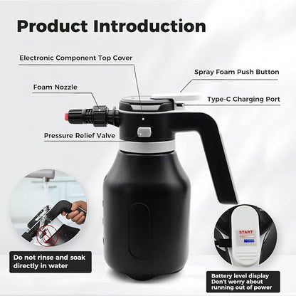 Electric Foam Sprayer,2L Portable Rechargeable Cordless Pressurized Spray Foam Cannon, Easy Clean & Acid Resistant for Car Wash Detailing Garden Black (Electric Foam Sprayer 1.0)