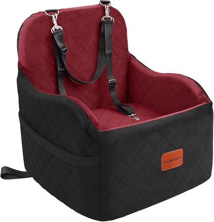 Lealchum Dog Booster Car Seat for Small/Medium Dogs,Puppy Portable Car Bed with Elevated Cushion,Fully Detachable and Washable,2 Storage Pockets,Easy to Install (Blakc/Red, Medium)