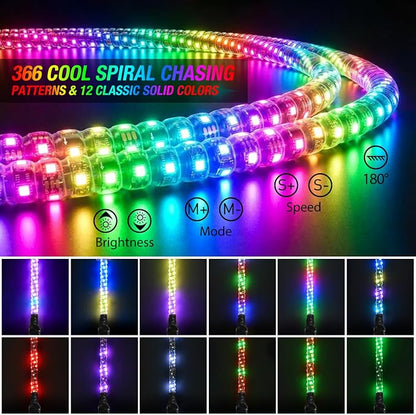 Nilight LED Whip Light 1PC 2FT Spiral RGB Antenna Whips with Spring Base, App/Remote Control DIY Chasing Patterns Brake & Reverse Lights for Side by Side ATV UTV RZR Can-Am Buggy Jeep