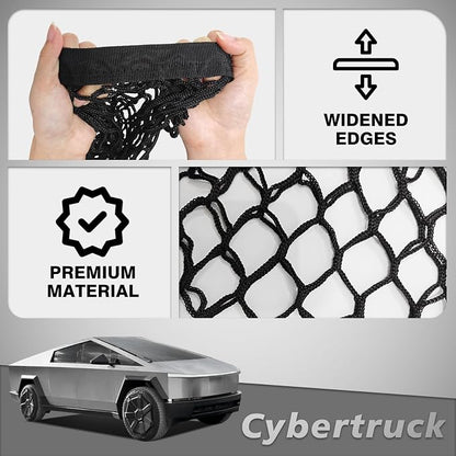 BestEvMod Cargo Mesh Net for Pickup Truck Bed Compatible with Tesla Cybertruck 2026 2025 2024 Accessories Mesh Extra Strong Hook Stretchable Trunk Organizer Cargo Net (3 Pocket, Reinforced POM Hooks)