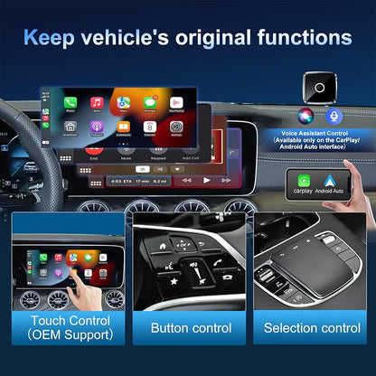 Wireless CarPlay/Android Auto Mini Adapter 2-in-1 Plug&Play Dongle for OEM Wired CarPlayAndroid Auto Cars After 2016 Fast Auto-Reconnect Keep Factory Controls Support iOS 10+ / Android 11+
